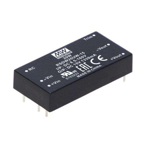 MEAN WELL RSDW20UW 20-watt PCB mount Railway DC to DC converter