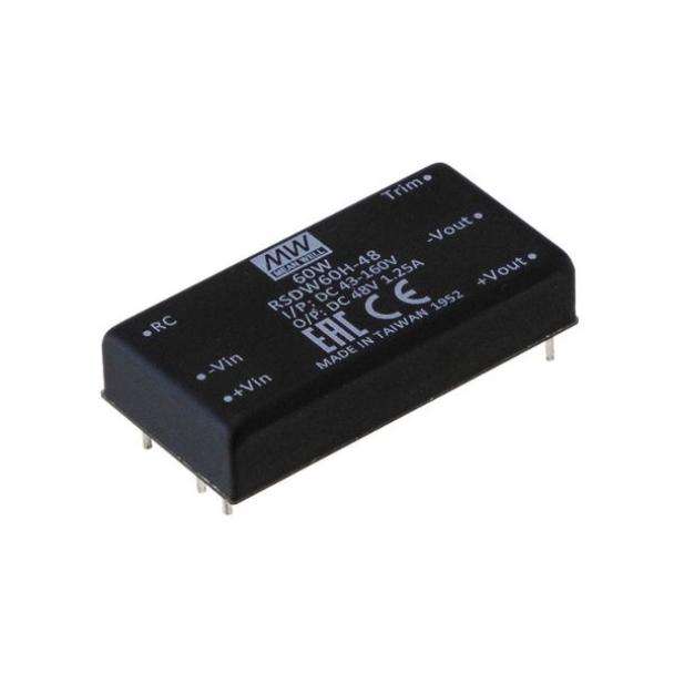 MEAN WELL RSDW60 60-Watt PCB Mount railway DC to DC converter