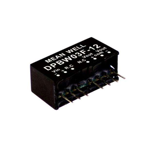 MEAN WELL DPBW03 3-Watt Dual Output SIP PCB Mount DC to DC Converter