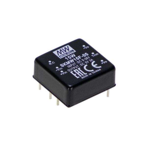 MEAN WELL SKMW15 15-Watt Regulated PCB Mount DC to DC Converter. 1 inch x 1 inch package