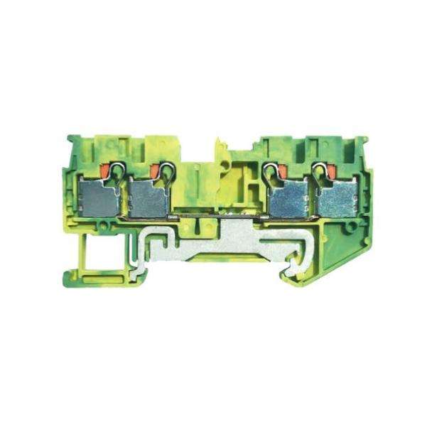 PowerNex DPT2.5-4-PE DIN Rail Terminal Screwless Push In 4 Way 2.5mm GND Green Yellow