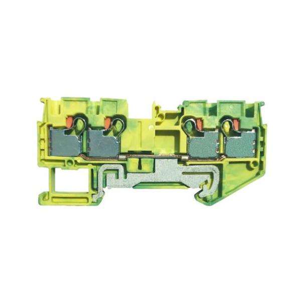 PowerNex DPT4-4-PE DIN Rail Terminal Screwless Push In 4 Way 4.0mm GND Green Yellow