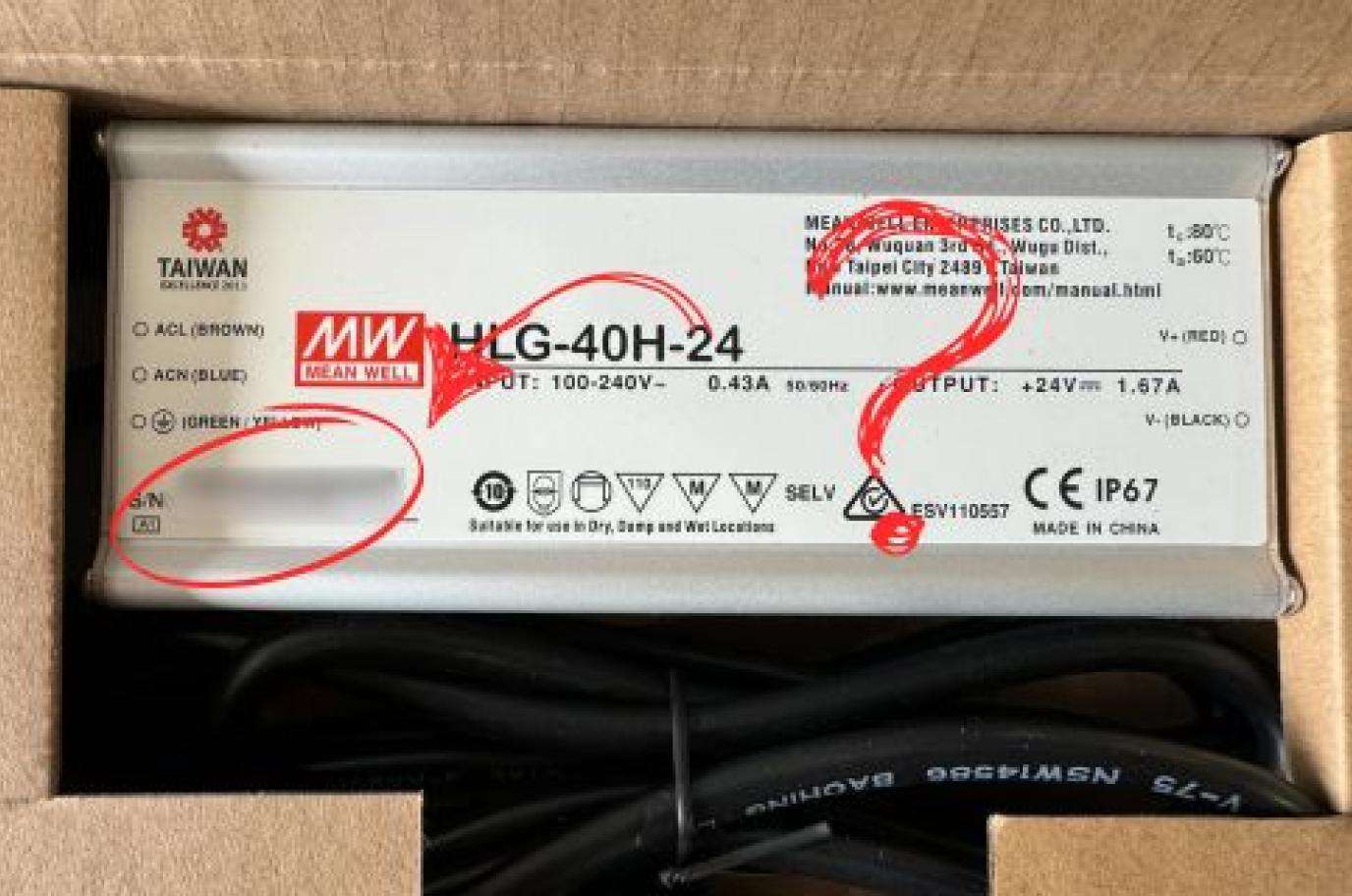 Check the serial number on your MEAN WELL power supply