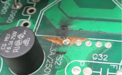 Arcing caused by dust and moisture entering power supply